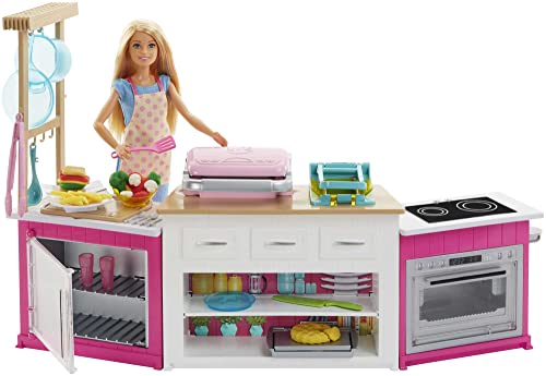 Barbie Ultimate Kitchen, 20 Zubehörteile, Kochen und Backen mit Licht- und Soundeffekten, 5 Teigfarben, inkl Puppe, Geschenk für Kinder, Spielzeug ab 3 Jahre,GWY53*