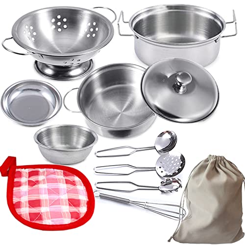 Mini Küche Lebensmittel Kochen Zubehör,Edelstahl Pretend Kochutensilien Kochgeschirr Set Spielzeug Montessori Küche,Topf Sets für Kinder,Kleinkind Töpfe und Pfannen Spielzeug für Kind (geringe Größe)