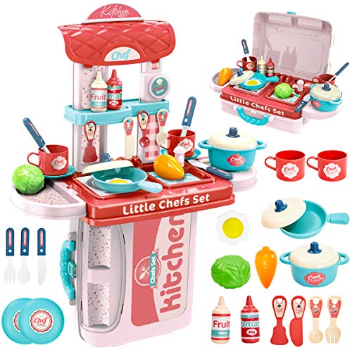 BUYGER 3 in 1 Küchenspielzeug Zubehör Kinderküche Spielküche Kinder Kochgeschirr Topfset Lebensmittel Rollenspiel Spielzeug für Jungen Mädchen ab 3 Jahre*