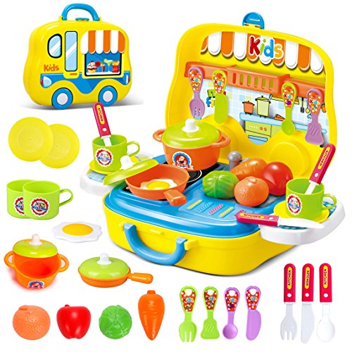 Dreamon Rollenspiel Küche Spielzeug Kinder Kochen Lebensmittel Spielset für Kleinkind Mädchen 3 Jahre alt,Gelb*